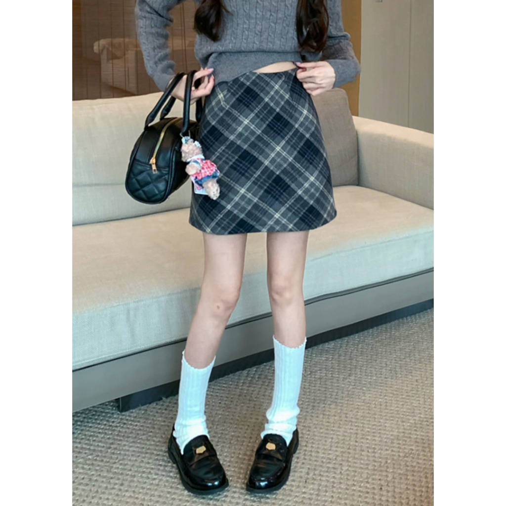 Angelina Chân Váy Chữ a Lưng Cao Họa Tiết Sọc Caro Phong Cách retro Thời Trang Cho Nữ