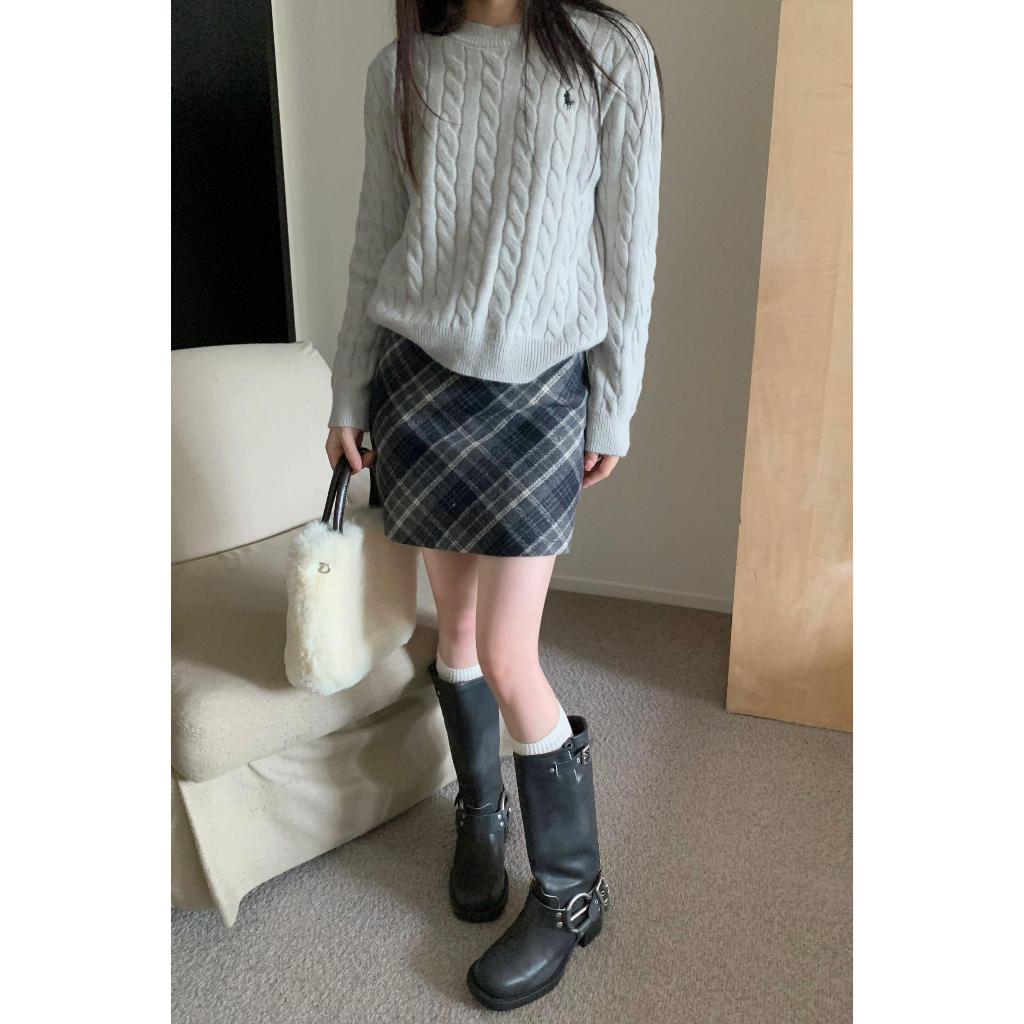 Angelina Chân Váy Chữ a Lưng Cao Họa Tiết Sọc Caro Phong Cách retro Thời Trang Cho Nữ