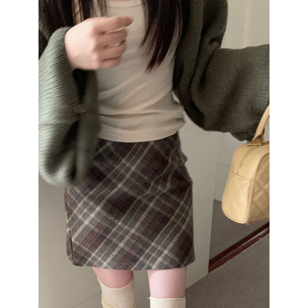 Angelina Chân Váy Chữ a Lưng Cao Họa Tiết Sọc Caro Phong Cách retro Thời Trang Cho Nữ