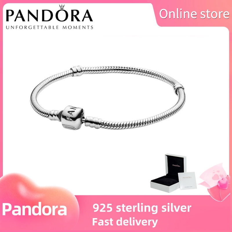 100% có hộp PANDORA bạc S925 [590702HV _ BRACE] Vòng tay dây chuyền rắn Pandora Moments