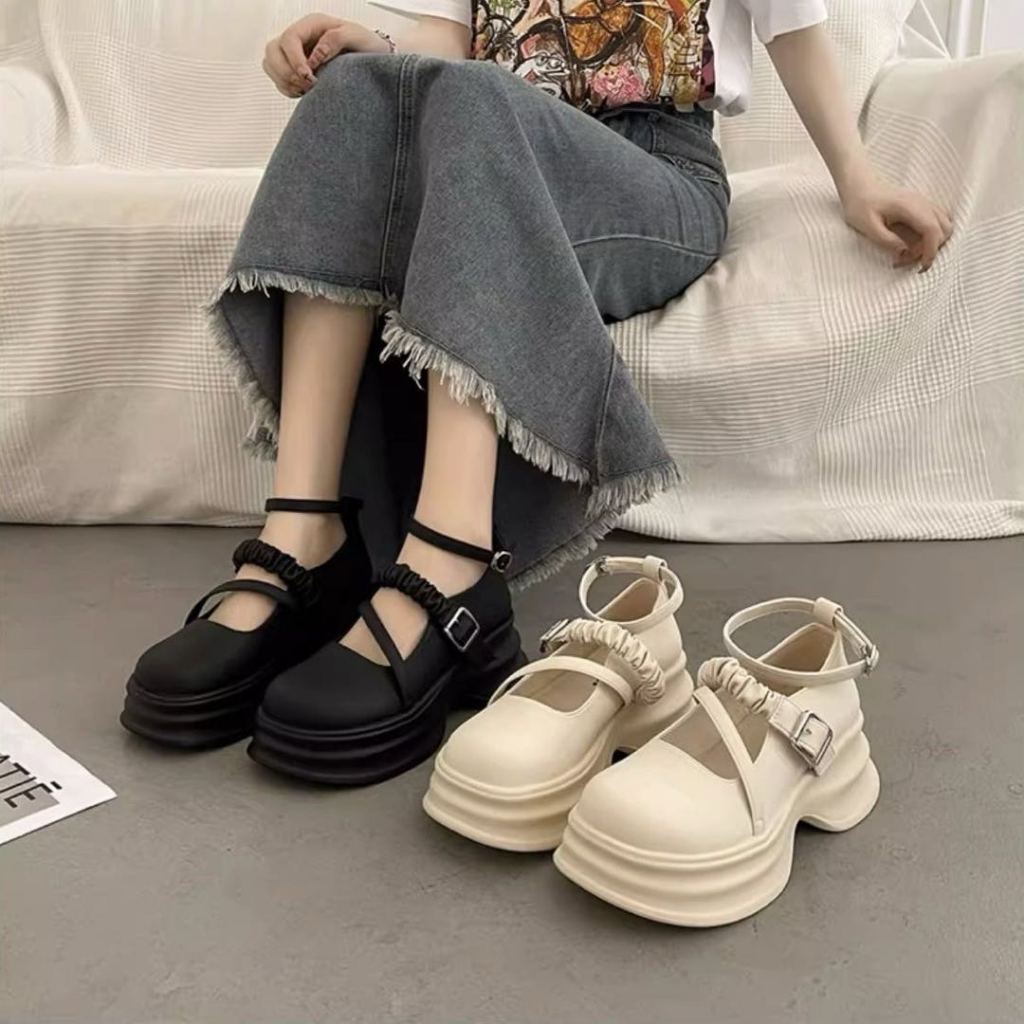DISHULAN giày búp bê giày mary jane dép đế cao Thoải Mái Xinh Xắn  FLF23903GL 36Z23666