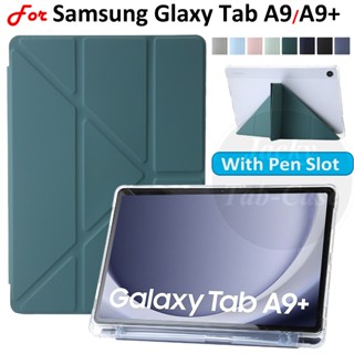 Dành Cho Máy Tính Bảng Samsung Galaxy Tab A9 A9 + WIFI / LTE / 5G 8.7 11.0 inch SM-X216 SM-X215 SM-X210 SM-X115 SM-X110 Thời Trang Y-Fold Stand Case Acrylic Clear Cover Smart Case Có Giá Đỡ Bút
