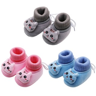 Bé trai bé gái giày bông trẻ sơ sinh trẻ sơ sinh mèo con cộng với nhung snow boots sơ sinh dễ thương đế mềm giày đi bộ mềm