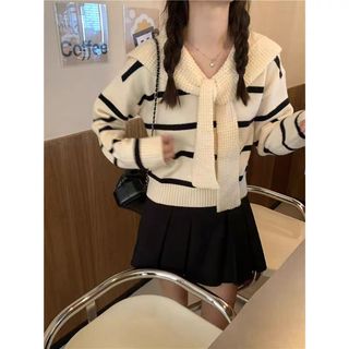 Áo sweater thiết kế kẻ sọc nhỏ phong cách mới mùa thu đông 2023 cho nữ