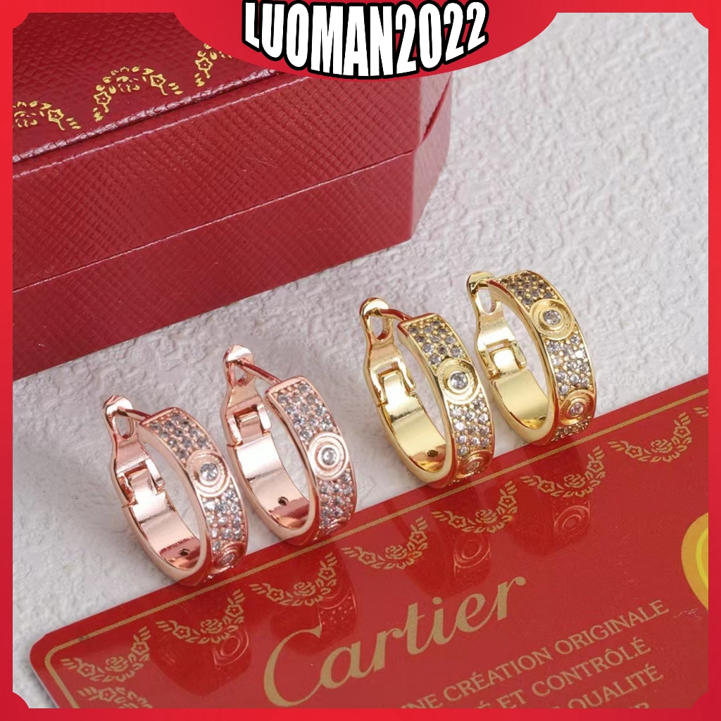 Bông Tai Mạ Vàng Hồng 18k Đính Kim Cương Toàn Bộ