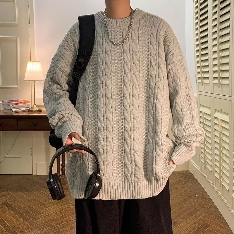 Áo sweater Dệt Kim Tay Dài Cổ Tròn Màu Trơn Phong Cách Hàn Quốc Thời Trang Mùa Đông 2023 Mới Cho Nam