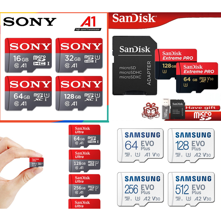  Thẻ Nhớ microsd Dành Cho Điện Thoại   laptop sony   sand   hw   samsung   mi  Kingston 64g 128g 256g 512g 