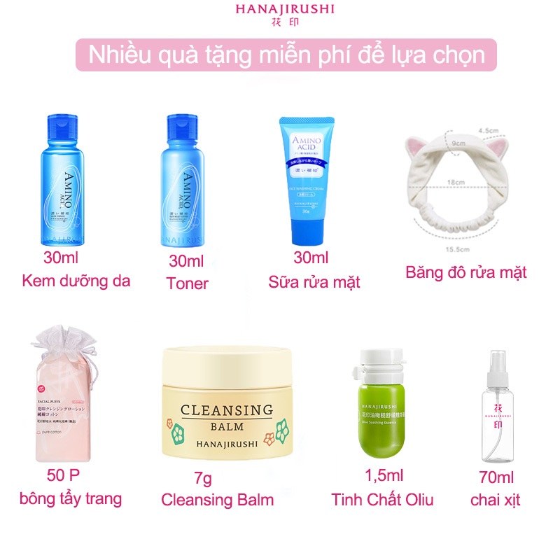 [QUÀ TẶNG]Chọn 1 trong 8 quà Sáp tẩy trang 7g/Sữa rửa mặt 30g/Tinh chất ô liu 1.5ml/50 cái bông tẩy trang/70ml chai xịt