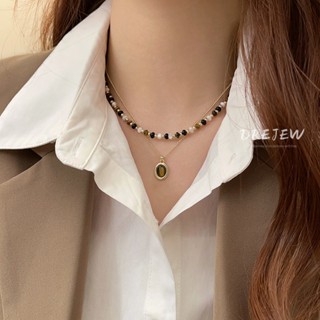 DREJEW mạ Maillard mắt hổ đá đính cườm vòng cổ cổ áo len cổ điển dây chuyền xương đòn vòng cổ thời trang và cao cấp dành cho nữ