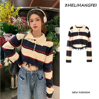ZHELIHANGFEI Áo Khoác sweater Cổ POLO Dáng Rộng Thời Trang Thu Đông 2022 Mới Cho Nữ Dễ Phối Đồ áo croptop