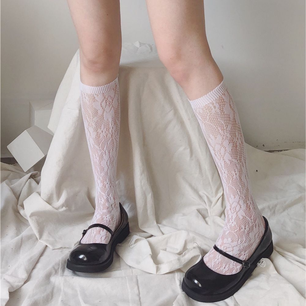 Vớ Ren Trắng Dài Ngang Bắp Chân Phong Cách lolita Nhật Bản hhfss0184