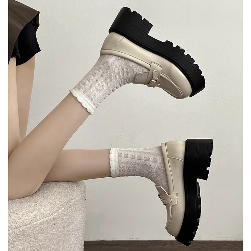 FEIJIANU  Dép Nữ giày búp bê nữ Giày Mary Jane Lolita đế cao 5cm Giày Cho Nữ Thời trang Cổ điển FLF23C02DV 49Z231204
