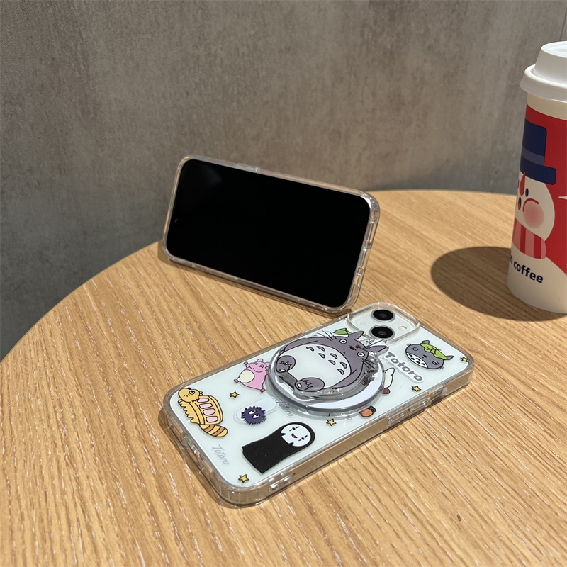Ốp Điện Thoại Họa Tiết totoro Gắn Nhẫn Đỡ Nam Châm Cho iphone 15 11 12 13 14 pro max