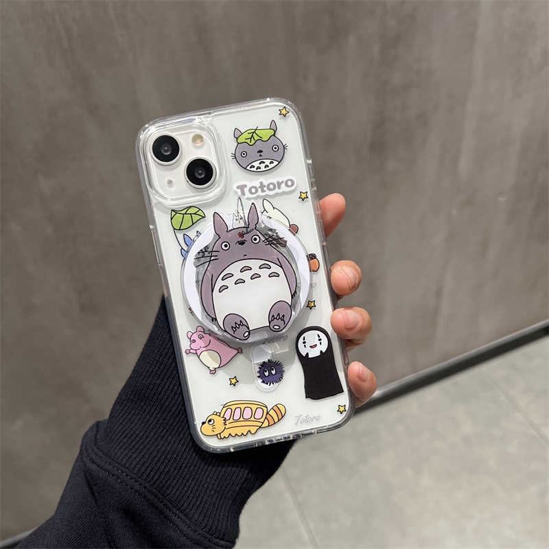 Ốp Điện Thoại Họa Tiết totoro Gắn Nhẫn Đỡ Nam Châm Cho iphone 15 11 12 13 14 pro max
