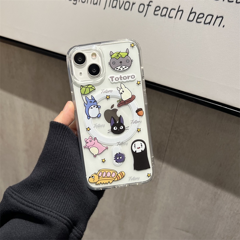 Ốp Điện Thoại Họa Tiết totoro Gắn Nhẫn Đỡ Nam Châm Cho iphone 15 11 12 13 14 pro max