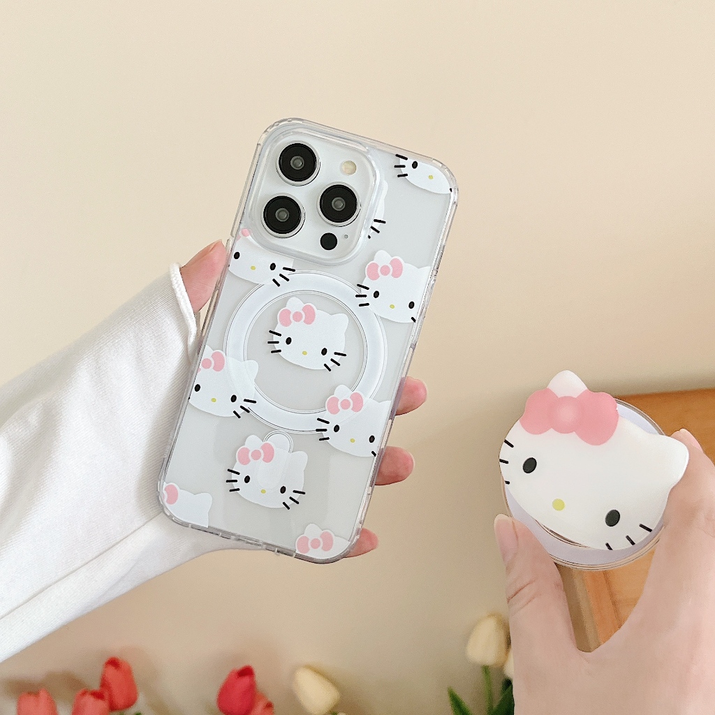 Ốp Điện Thoại Có Giá Đỡ Từ Tính Hình Mèo kitty Cho iphone 15 11 12 13 14 pro max