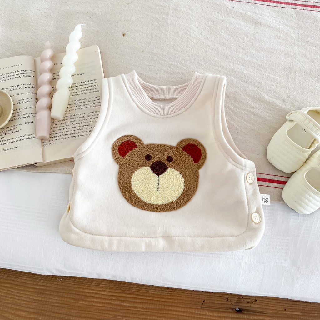 Áo Khoác Không Tay Bằng Vải Bông In Hình Gấu Dễ Thương Thời Trang Mùa Thu Dành Cho Trẻ Em áo gile len cho bé 0-2 Tuổi