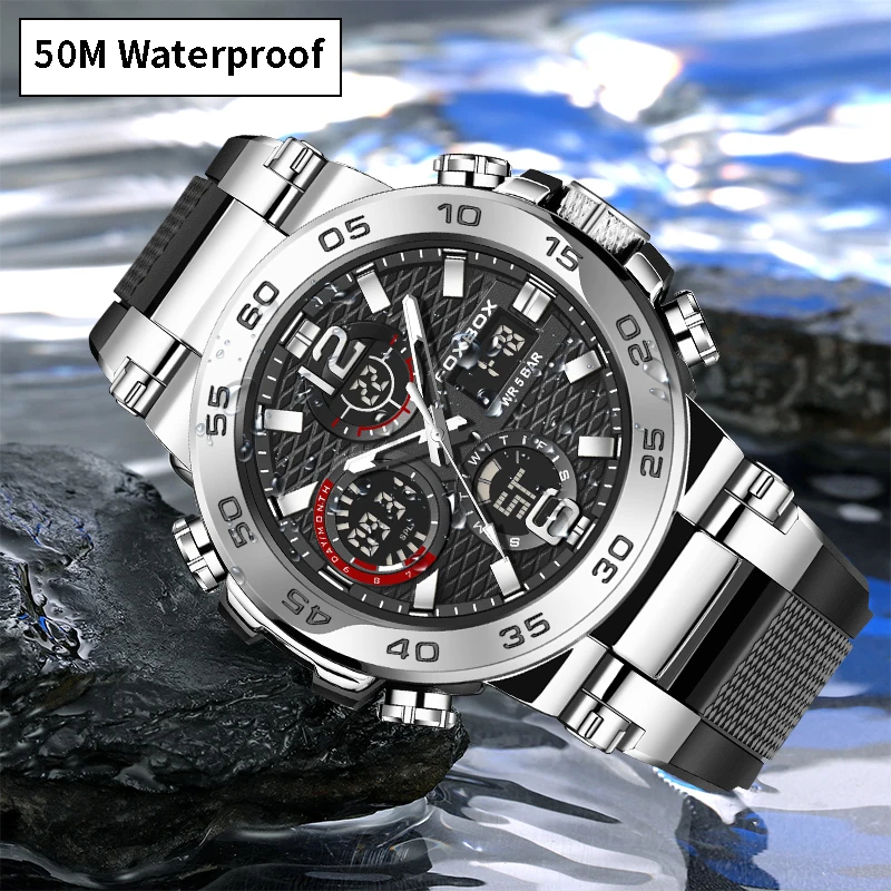 Đồng Hồ Nam LIGE Hồ quartz  Dây silicone Chống Thấm Nước