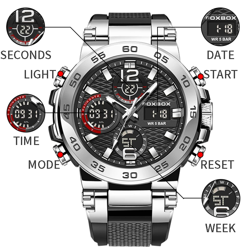 Đồng Hồ Nam LIGE Hồ quartz  Dây silicone Chống Thấm Nước