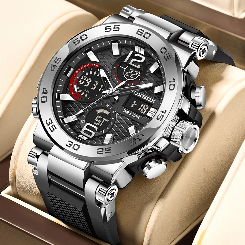 Đồng Hồ Nam LIGE Hồ quartz  Dây silicone Chống Thấm Nước