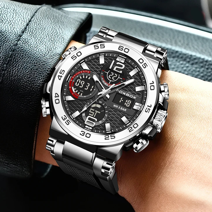 Đồng Hồ Nam LIGE Hồ quartz  Dây silicone Chống Thấm Nước