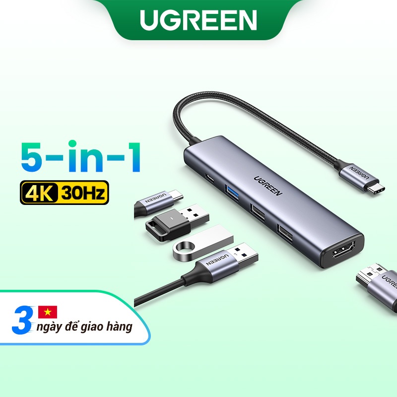 Bộ hub USB UGREEN chia 3 Cổng USB C 4K HDMI 5 trong 1 type C OTG