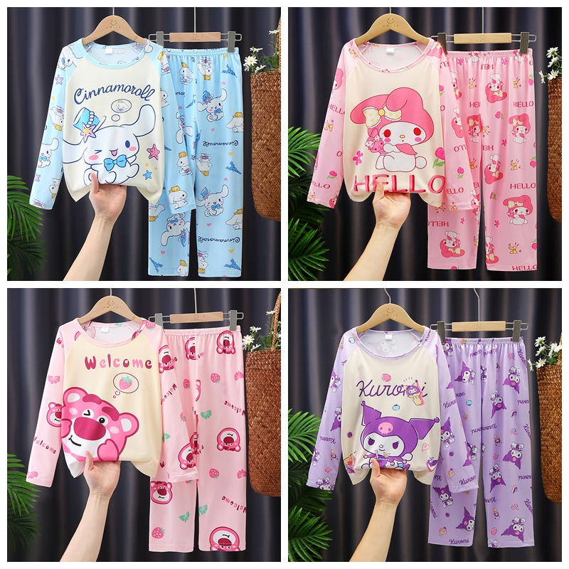 Bộ Đồ Ngủ Pijama Áo Cổ Tròn In Hoạt Hình + Quần Dài Siêu Nhẹ Thời Trang Cho Bé Gái