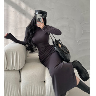  Phong Cách Siêu Dài ~ Tinh Khiết Desire Không Khí Đầm Xếp Ly Cổ Cao Nhỏ Thể Hiện Thiết Kế Hình Cảm Giác Lưng Khe Hông Quấn Váy Dài Cô Gái Nóng Váy Đuôi Cá Đáy Váy Váy Dài Tay Cổ Chữ U Gợi Cảm Over @ 