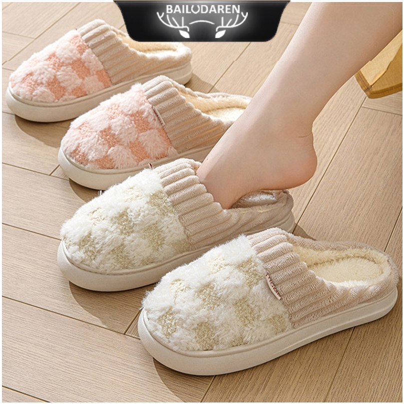 BẠCH LỘC ĐẠI NHÂN✨Dép bông nữ trong nhà ký túc xá dày đế nhà lông sang trọng dày đế mềm giày dép bông