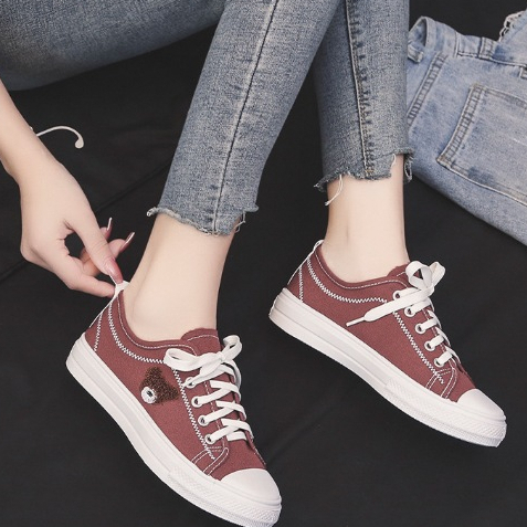 Giày Thể Thao Nữ Vải Canvas Đế Mềm Mại Phong Cách Sinh Viên Gấu Dễ Thương