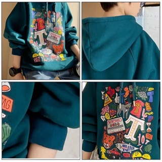 SUPER KIDS Áo Hoodie Dáng Rộng Hợp Thời Trang Cho Bé Trai