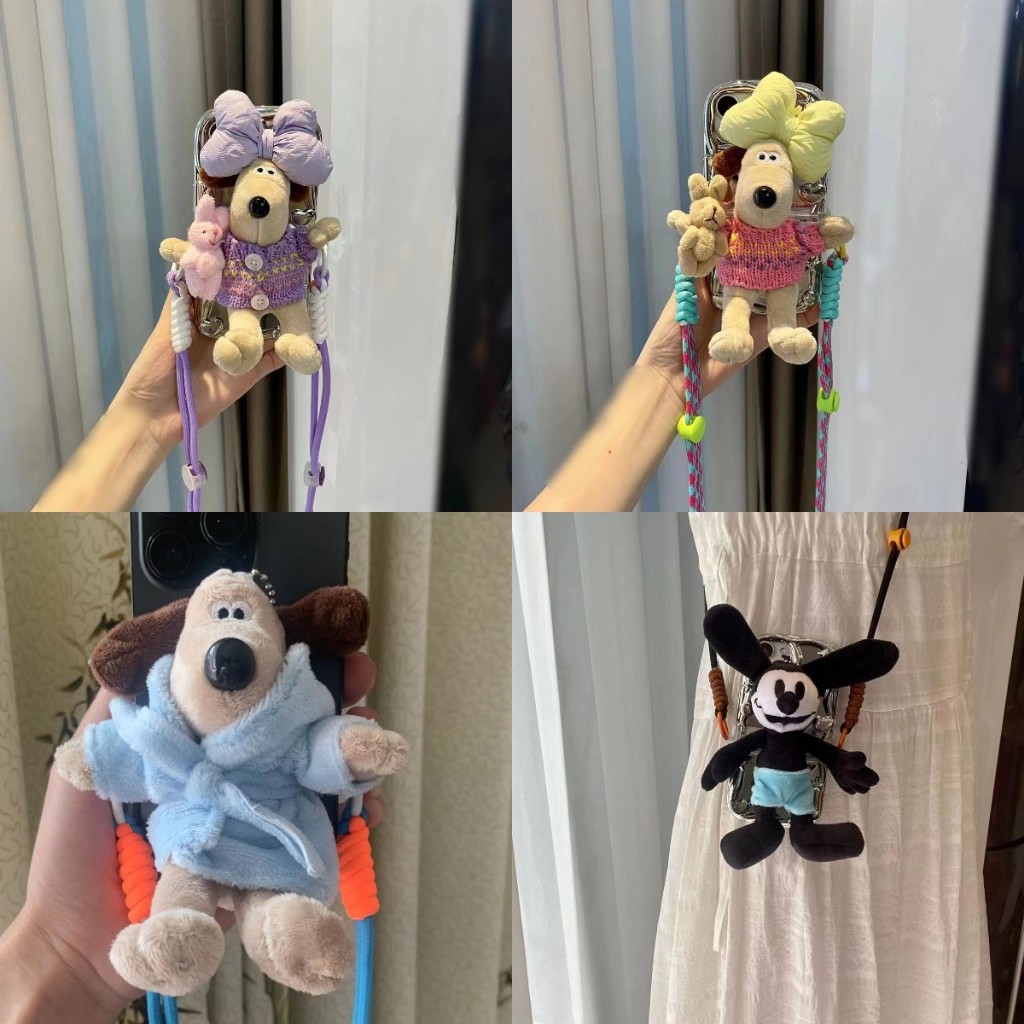 Hot model Handheld Dog series mobile phone back clip crossbody rope plush doll pendant mobile phone 
