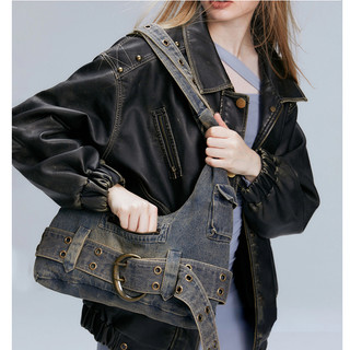 Yadou Túi Đeo Chéo Vai Sức Chứa Lớn Chất Liệu denim Cao Cấp Thiết Kế Mới Dành Cho Xe Mô Tô y2k