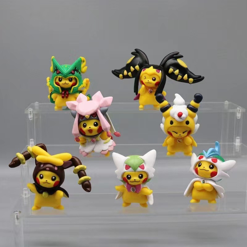 Set 7 Mô Hình pikachu cosplay rayquaza ampharos giratina Bằng pvc Để Bàn Trang Trí
