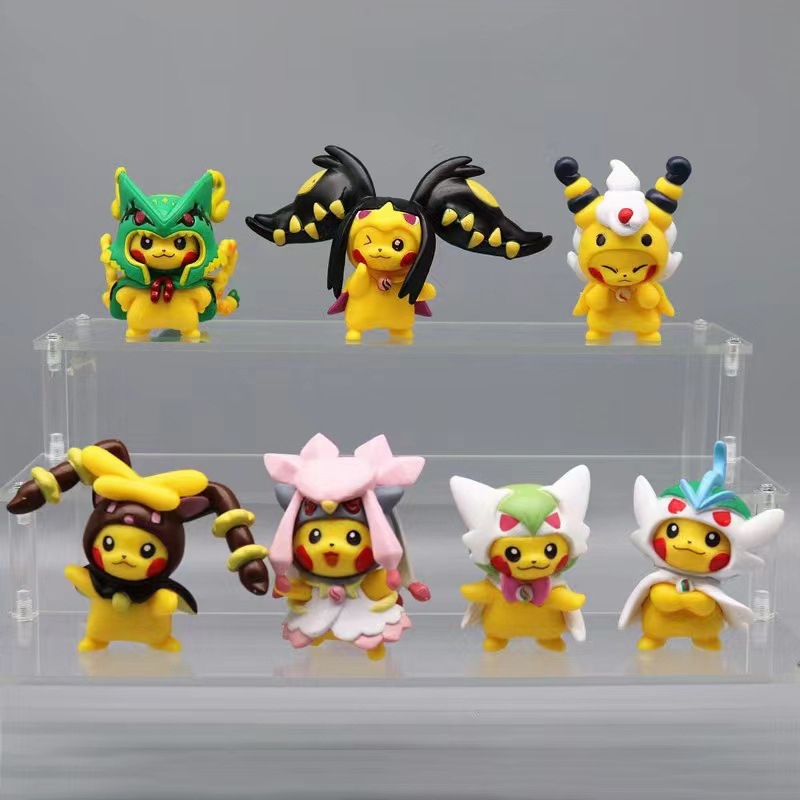 Set 7 Mô Hình pikachu cosplay rayquaza ampharos giratina Bằng pvc Để Bàn Trang Trí