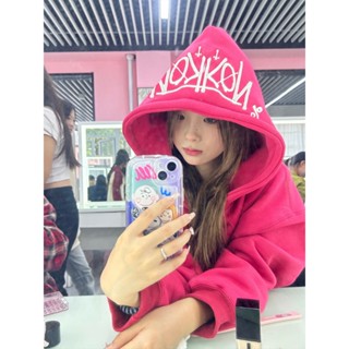 Áo hoodie Dày Dặn Thêu Tay Bằng Lông Nhung Thời Trang Đường Phố Cao Cấp Màu Đỏ Hồng Dành Cho Cặp Đôi