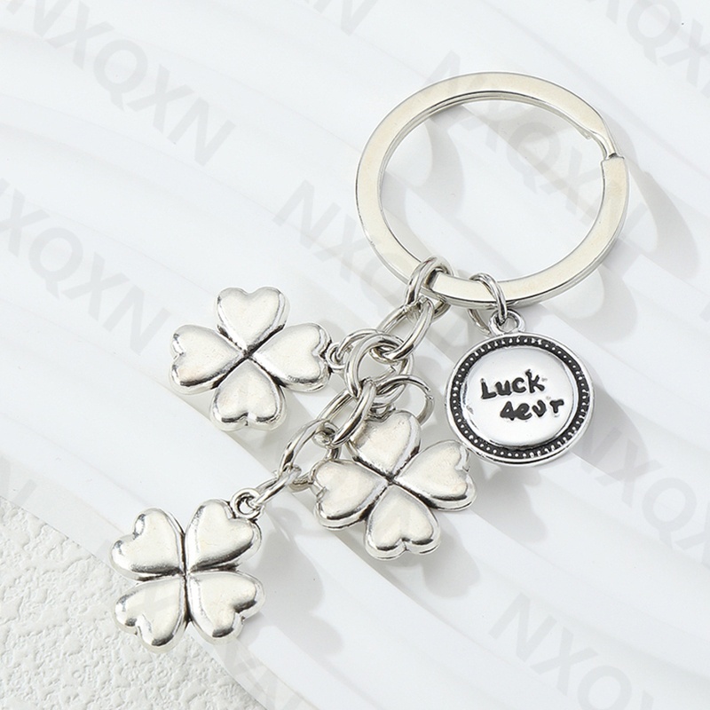 Móc Khóa Hợp Kim Màu Bạc Hình Cỏ Bốn Lá May Mắn Thủ Công Cho Nam Nữ