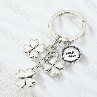 Móc Khóa Hợp Kim Màu Bạc Hình Cỏ Bốn Lá May Mắn Thủ Công Cho Nam Nữ