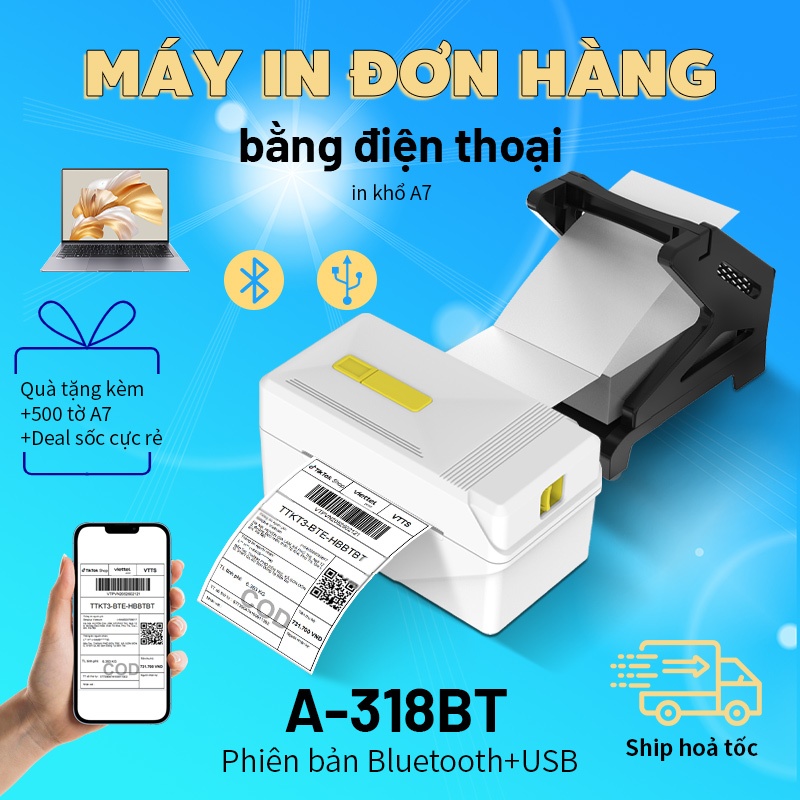 Flashlabel Máy in nhiệt A318 in đơn hàng khổ, lệnh giao hàng, mã vạch, logo tự dính, bảo hành 16 tháng