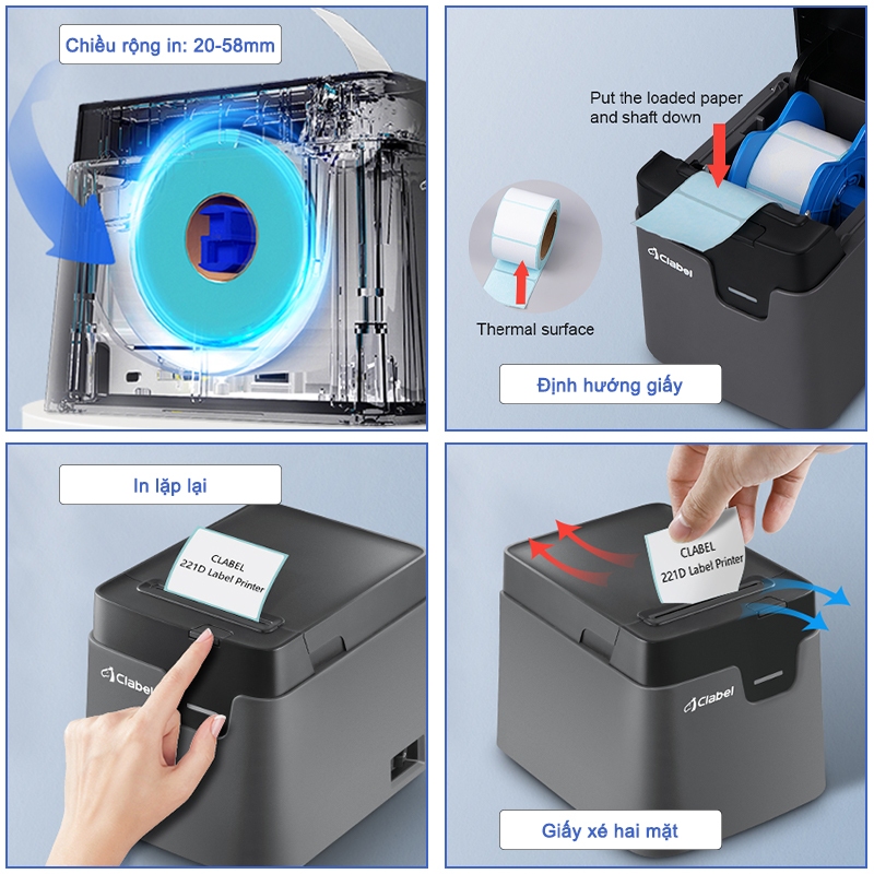 CLABEL 221D Máy In Nhiệt, Máy In Nhãn Để Bàn, Máy In Mã Vạch, Mã Vạch, Có Thể Kết Nối Điện Thoại Di Động Và Máy Tính 2 Năm Bảo Hành