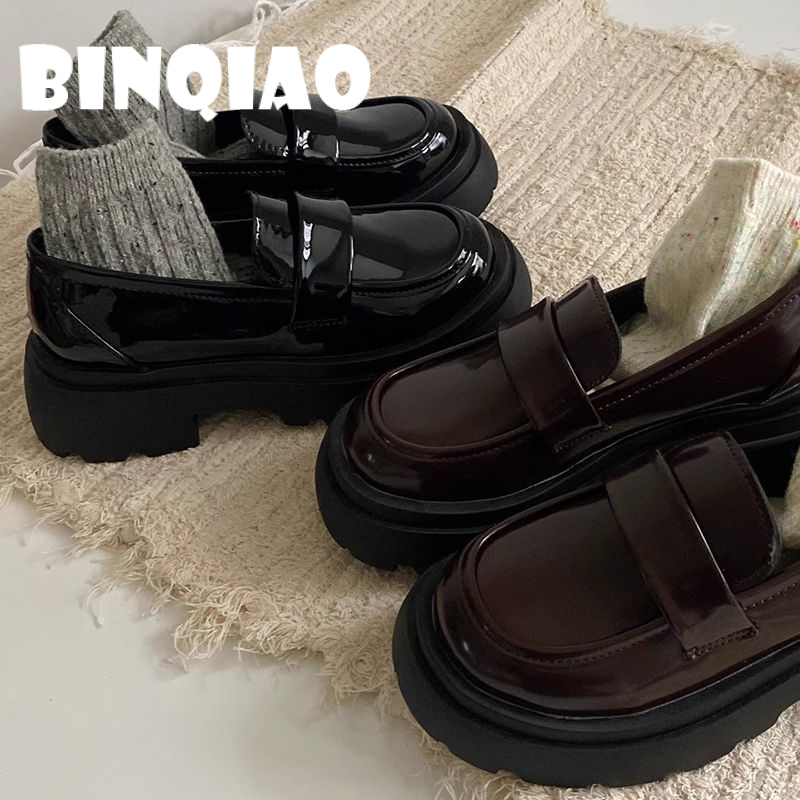 BINQIAO giày búp bê đế cao lolita giày Mary Jane Đế da mềm đế thời trang FLF23A0NZ3 43Z231024