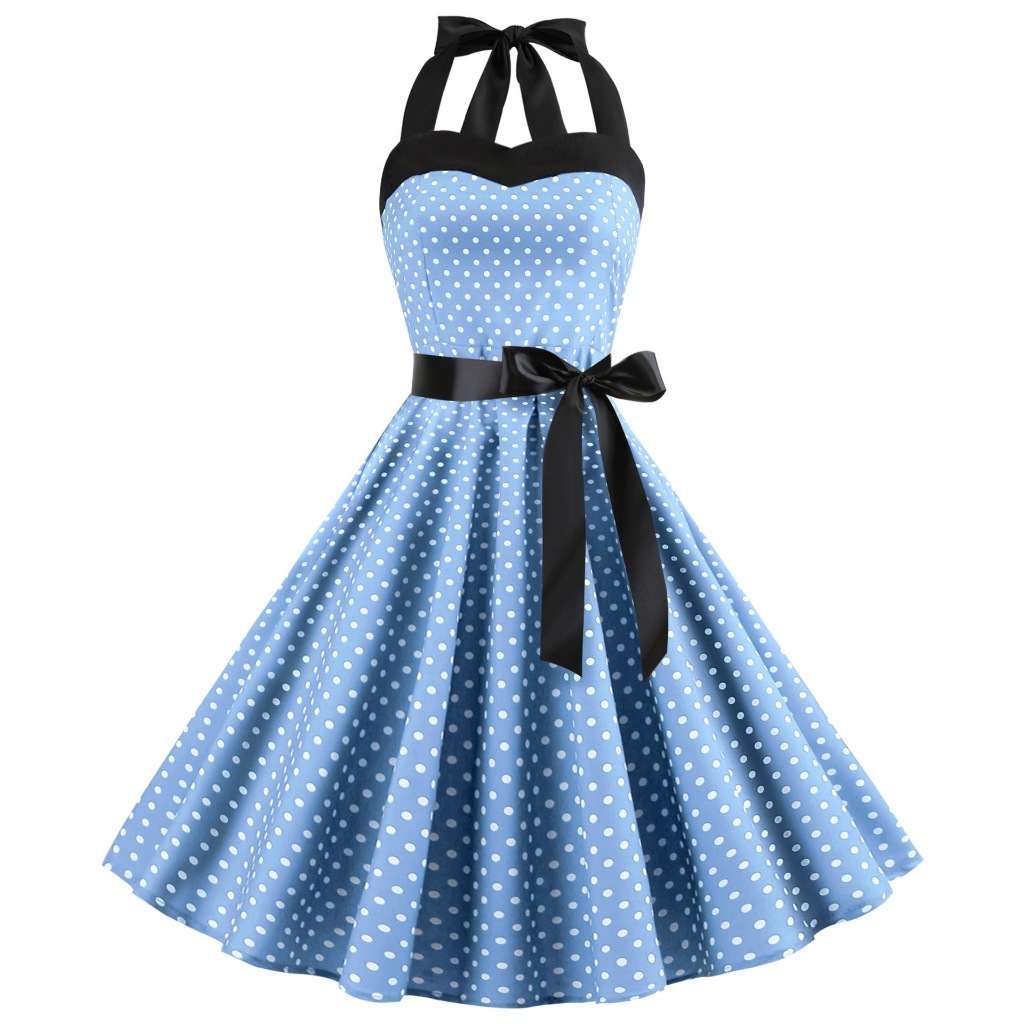 Đầm Dài Đến Đầu Gối Cổ Tròn Không Tay Họa Tiết Chấm Bi Cổ Điển [vestido de festa Giản Dị