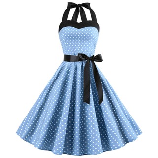 Đầm Dài Đến Đầu Gối Cổ Tròn Không Tay Họa Tiết Chấm Bi Cổ Điển [vestido de festa Giản Dị