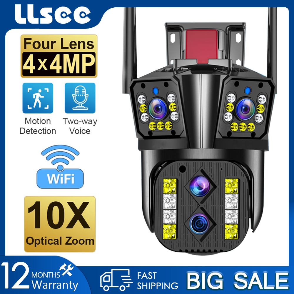 LLSEE 16MP 8K 10X Zoom Camera 4 Mắt Không Dây Ngoài Trời PTZ Chống Nước IP66 Camera WIFI 360 Màu Tầm Nhìn Ban Đêm Di Động Theo Dõi Cuộc Gọi Hai Chiều