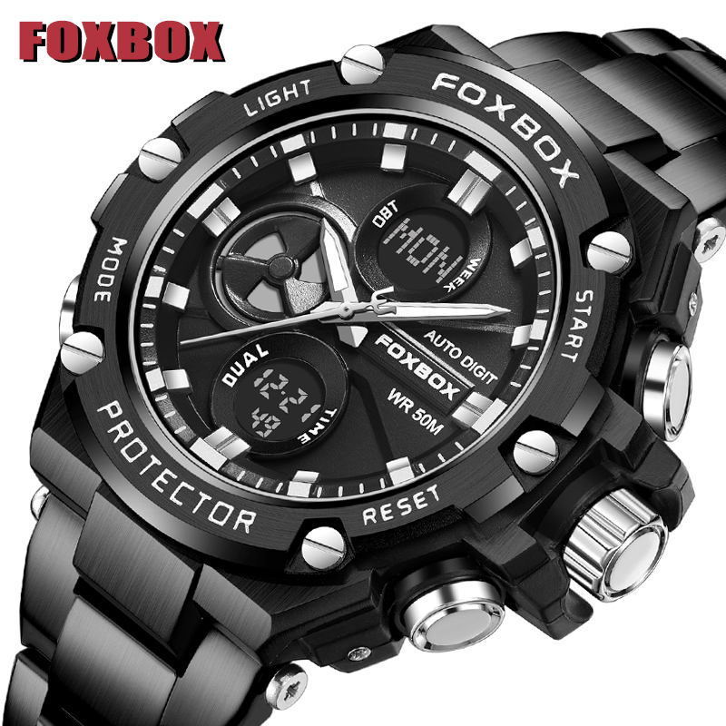 Đồng hồ nam FOXBOX 0054 Đồng hồ thể thao điện tử chống nước mới có đèn Led dành cho nam