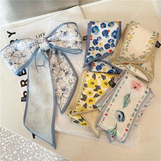 Dây buộc tóc lụa dài họa tiết hoa phong cách hàn quốc lãng mạn