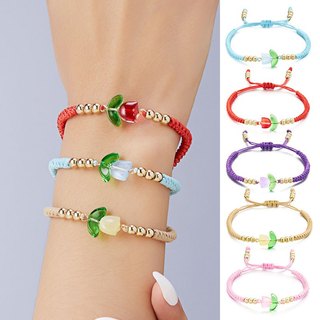 Vòng Đeo Tay Hoa Tulip Bện Thủ Công Có Thể Điều Chỉnh Phong Cách Hàn Quốc Cho Nữ