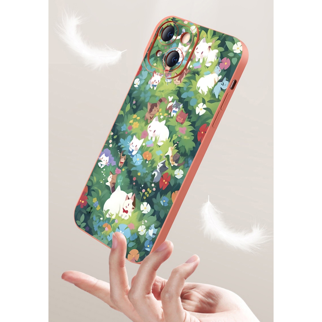 Bao Da Điện Thoại Viền Vuông Họa Tiết Hoa Và Mèo Cho xiaomi redmi note 11 pro 5g 11s 10 pro 4g 10s redmi 10c 9c a2 a1 Ốp