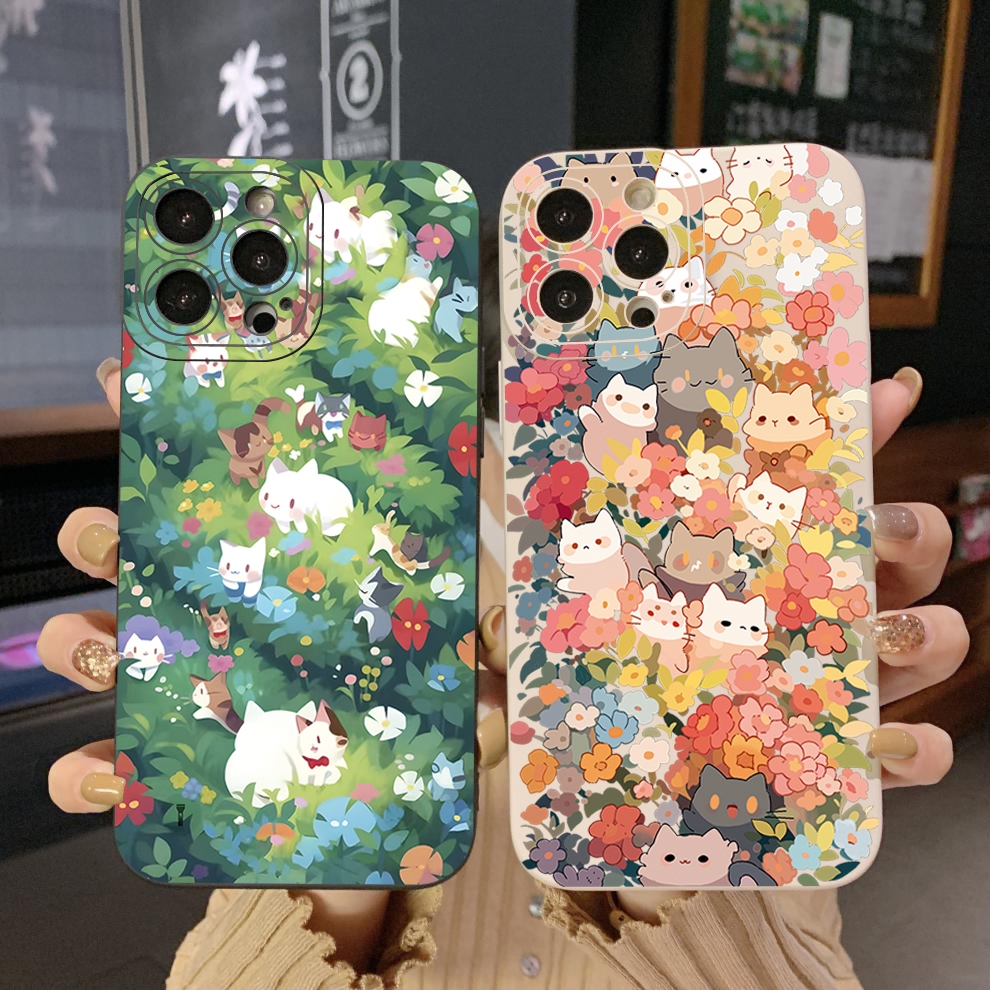 Bao Da Điện Thoại Viền Vuông Họa Tiết Hoa Và Mèo Cho xiaomi redmi note 11 pro 5g 11s 10 pro 4g 10s redmi 10c 9c a2 a1 Ốp