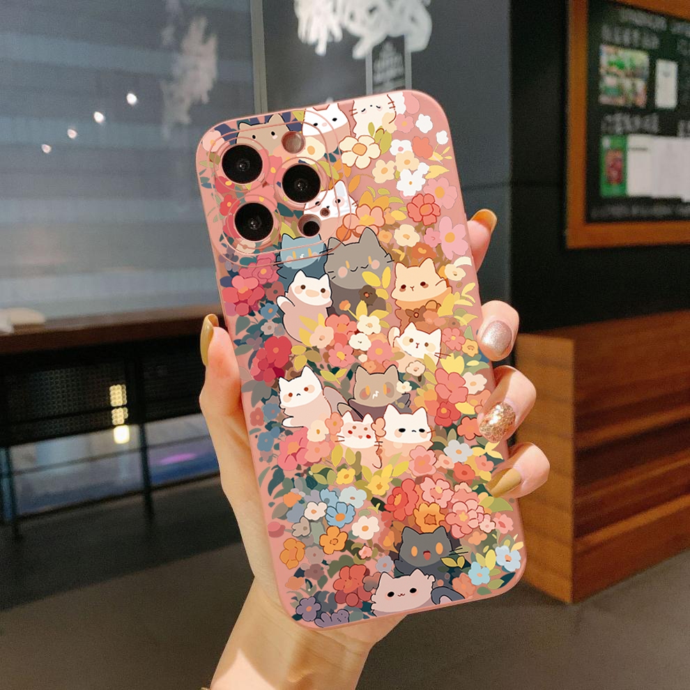 Bao Da Điện Thoại Viền Vuông Họa Tiết Hoa Và Mèo Cho xiaomi redmi note 11 pro 5g 11s 10 pro 4g 10s redmi 10c 9c a2 a1 Ốp